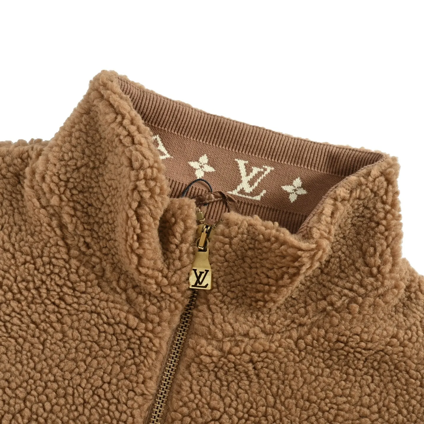 Louis Vuitton/Louis Vuitton 24Fw leather sherpa stand collar jacket